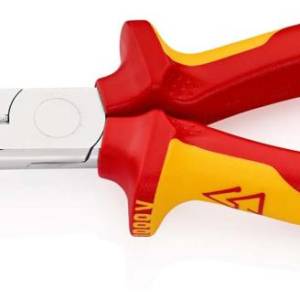 Длинногубцы с режущими кромками VDE, губки 40°, 200 мм, хром, 2-комп диэлектрические ручки, проушина для страховки, BK