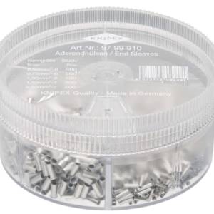 Набор неизолированных контактных гильз, 0.5 мм² 500 шт, 0.75 мм² 500 шт, 1 мм² 400 шт, 1.5 мм² 300 ш