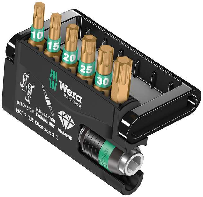 Bit-Check 7 TX Diamond 1 набор бит торсионных с битодержателем Rapidaptor, алмаз, 7 пр., 1/4" C6.3