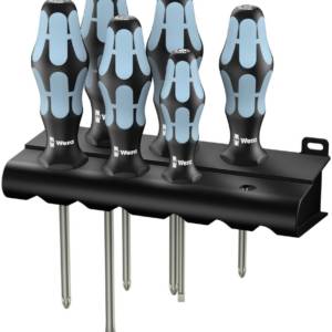 3334/3350/3355/6 Набор отвёрток, нерж. + подставка, 6 пр., PH 1×80/2×100, PZ 1×80/2×100, SL 0.5x3x80