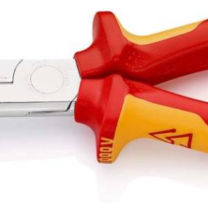 Длинногубцы с режущими кромками VDE, 200 мм, хром, 2-комп диэлектрические ручки, проушина для страховки, BK