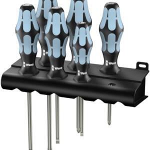 3334/3355/6 Набор отвёрток, нерж. + подставка, 6 пр., PZ 1×80/2×100, SL 0.5x3x80/0.8x4x100/1×5.5×125/1.2×6.5×150