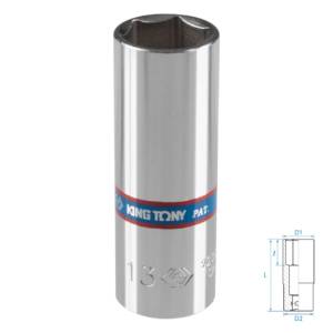 Головка торцевая глубокая шестигранная 1/4″, 13 мм KING TONY 223513M