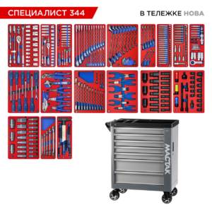 Набор инструментов 344 предмета, «СПЕЦИАЛИСТ 344», в серой тележке МАСТАК 50-07344G