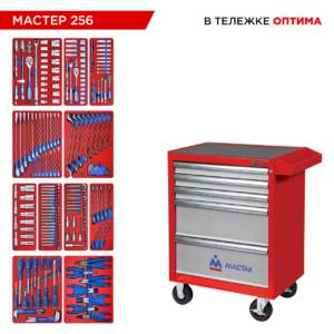 Набор инструментов 256 предметов, «МАСТЕР 256», в красной тележке МАСТАК 52-05256R