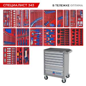 Набор инструментов 343 предмета, «СПЕЦИАЛИСТ 343», в серой тележке МАСТАК 52-07343G