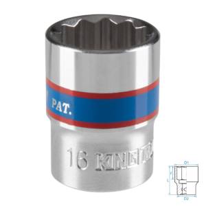 Головка торцевая стандартная двенадцатигранная 3/8″, 16 мм KING TONY 333016M