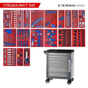 Набор инструментов 343 предмета, «СПЕЦИАЛИСТ 343», в серой тележке МАСТАК 50-07343G