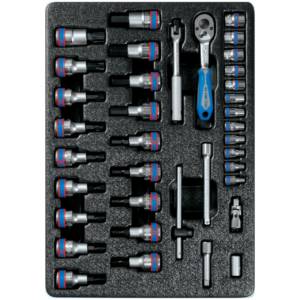 Набор торцевых головок 1/4″ с принадлежностями, торцевые насадки Hex и Torx, ложемент, 37 предметов KING TONY 9-7537MR