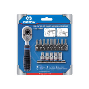 Набор вставок (бит) и головок с трещоткой 1/4″, Torx, Hex, PH, 15 предметов KING TONY 2515MR