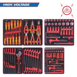 Набор инструментов 117 предметов, «HIGH VOLTAGE», для тележки, 6 ложементов KING TONY 932-117VEMRVD