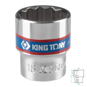 Головка торцевая стандартная двенадцатигранная 3/8″, 18 мм KING TONY 333018M