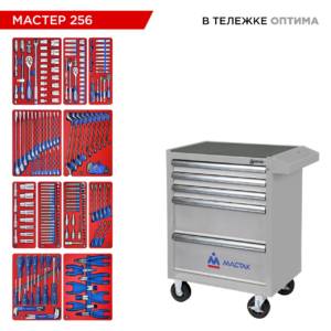 Набор инструментов 256 предметов, «МАСТЕР 256», в серой тележке МАСТАК 52-05256G